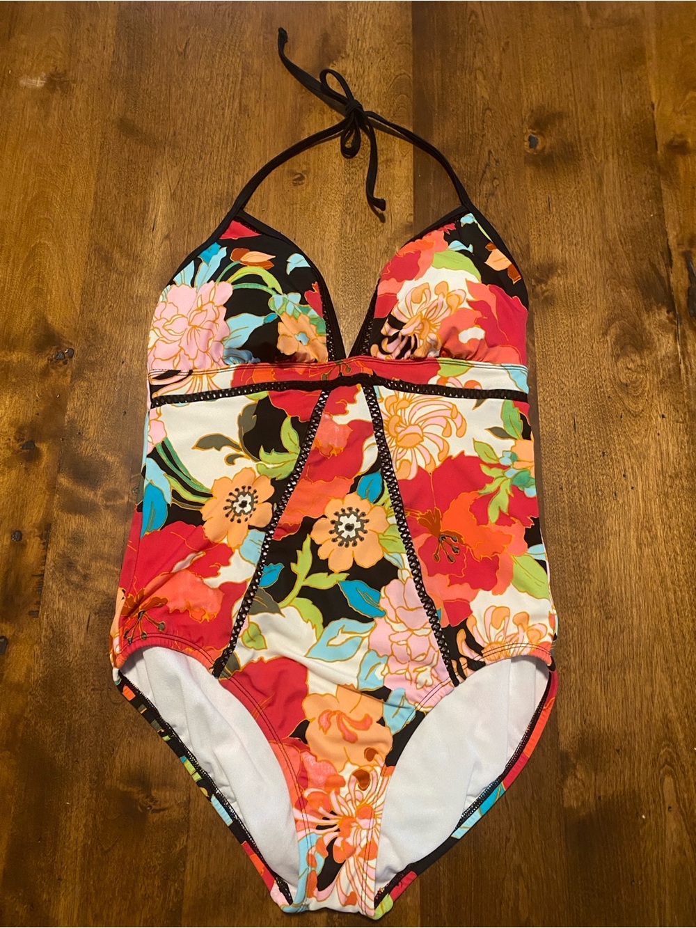 Women’s Floral Halter One-Piece Swimsuit - Multicolor